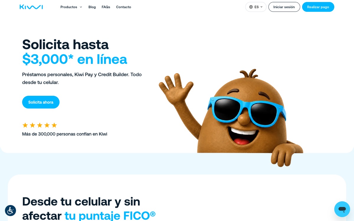 Página de inicio de kiwicredito.com, el producto de préstamos personales de Kiwi
